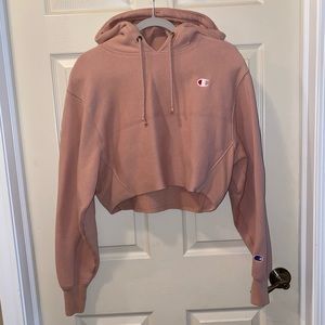 light peach cropped champion hoodie